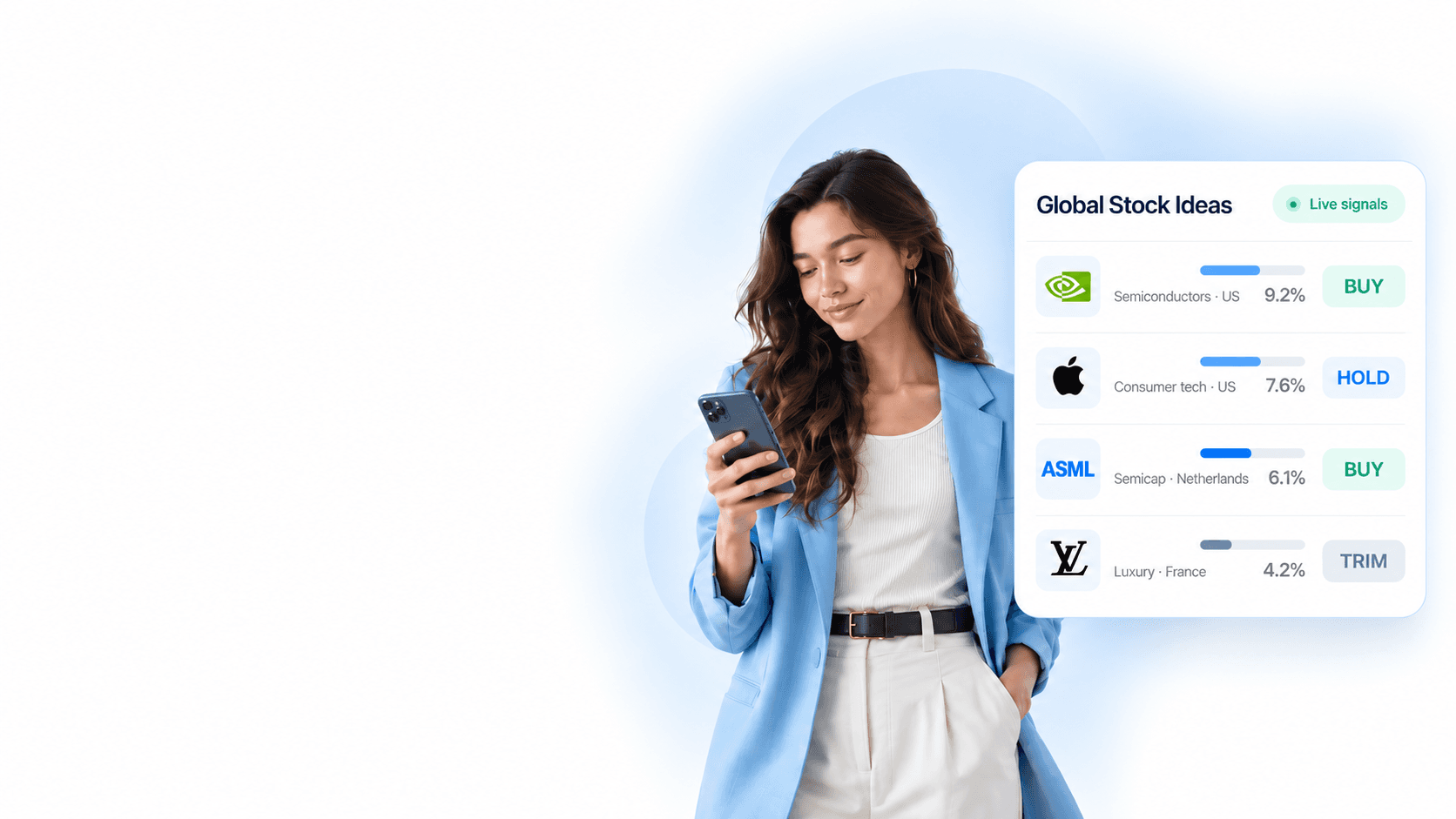 Investor exploring an illustrative global stock portfolio on Genvest
